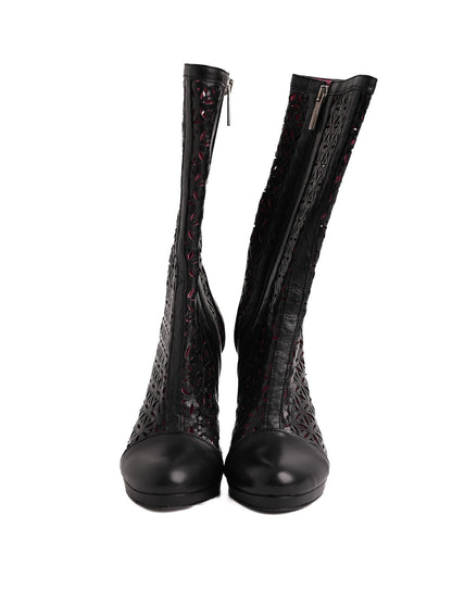 Excellent Renzoni Black Leather High-Heeled Boots Size 36