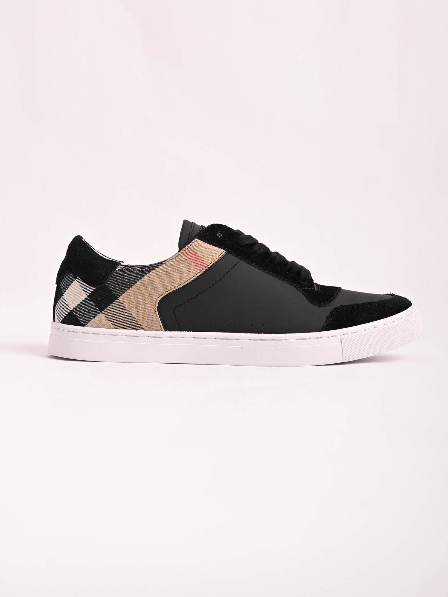 NEW Burberry Black Leather Sneakers Checkered Pattern Size 41.5