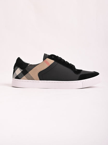 NEW Burberry Black Leather Sneakers Checkered Pattern Size 41.5