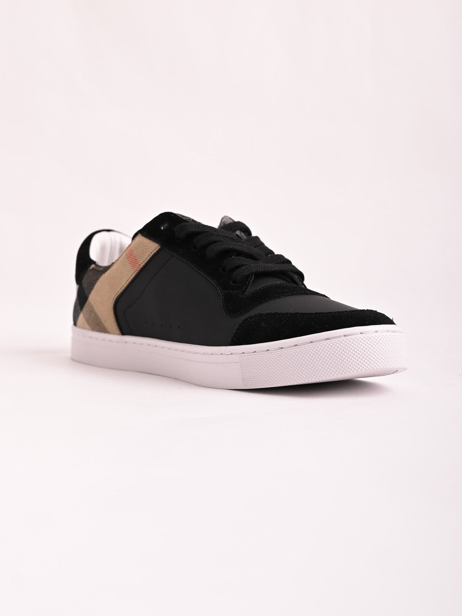 NEW Burberry Black Leather Sneakers Checkered Pattern Size 41.5