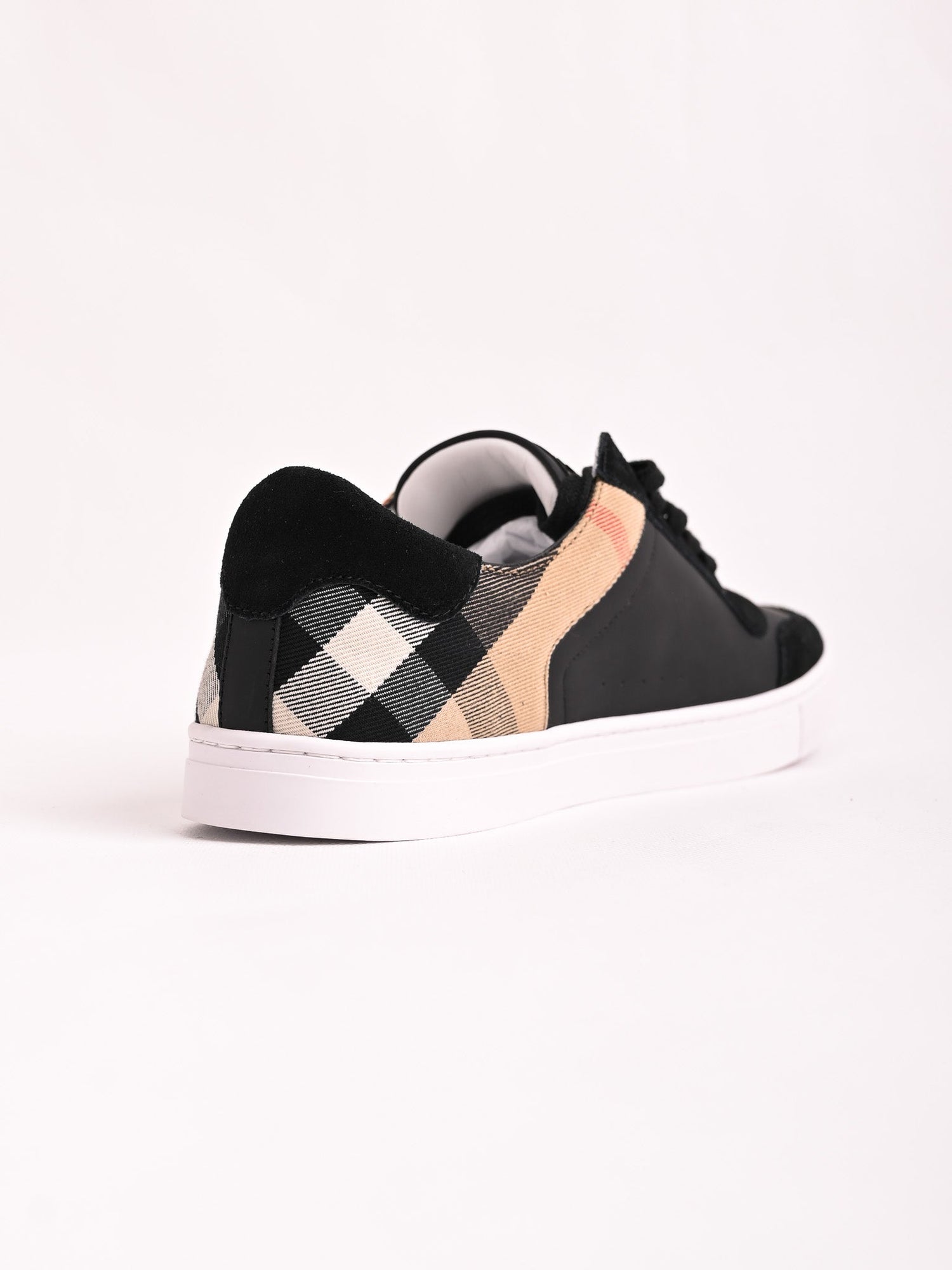 NEW Burberry Black Leather Sneakers Checkered Pattern Size 41.5