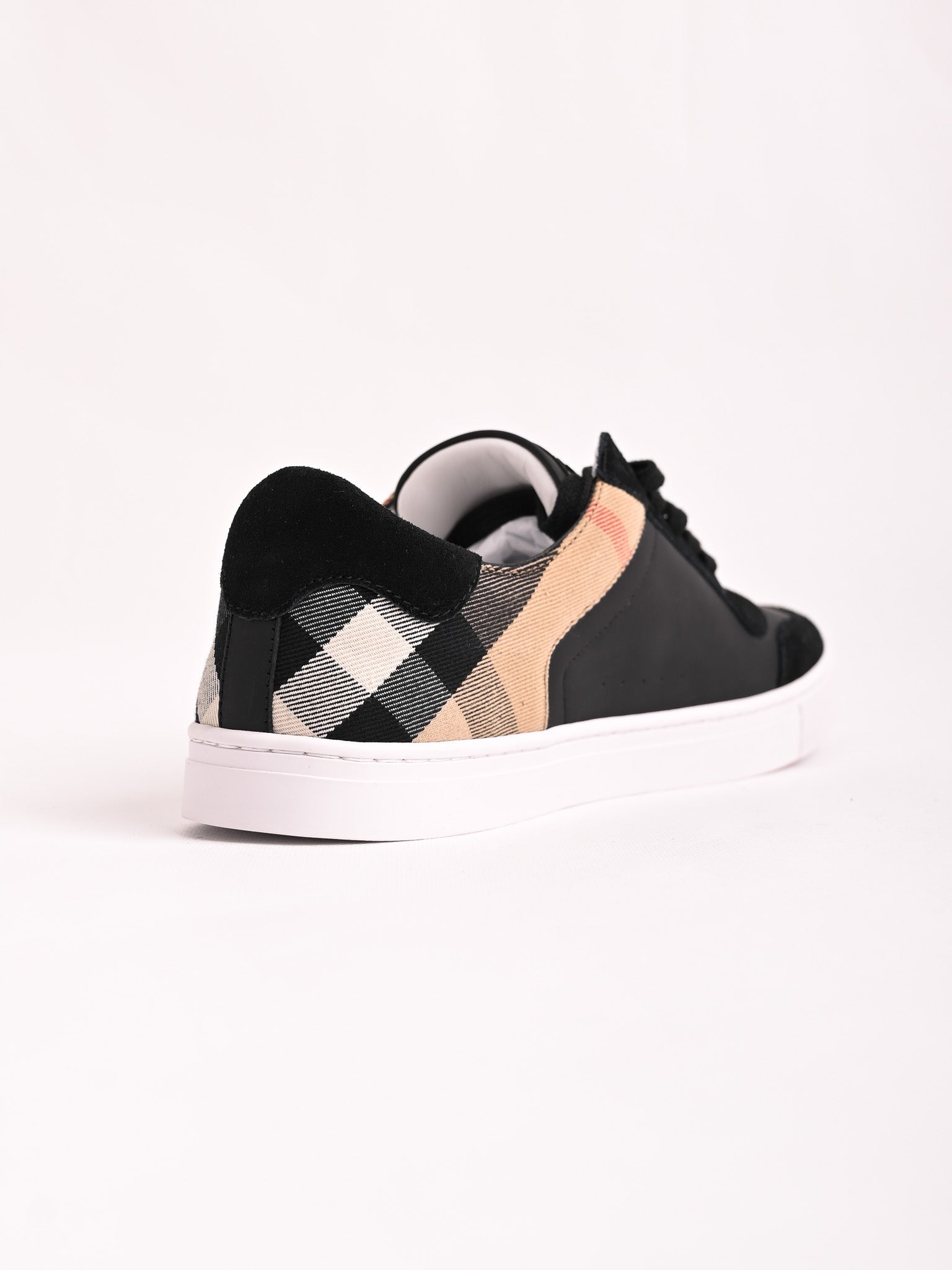 NEW Burberry Black Leather Sneakers Checkered Pattern Size 41.5