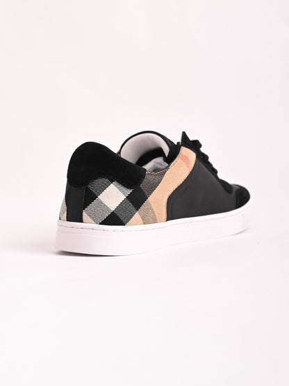 NEW Burberry Black Leather Sneakers Checkered Pattern Size 41.5