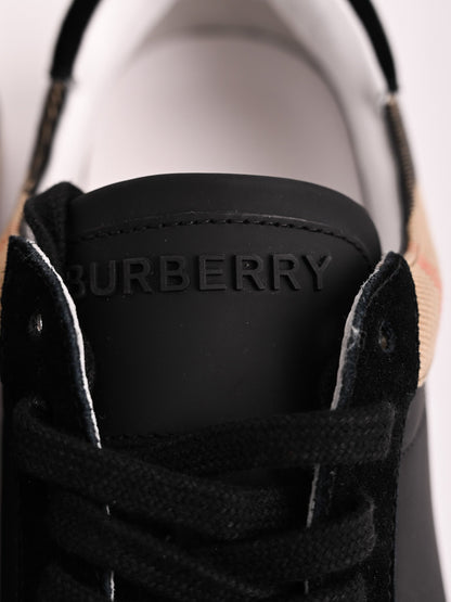 NEW Burberry Black Leather Sneakers Checkered Pattern Size 41.5