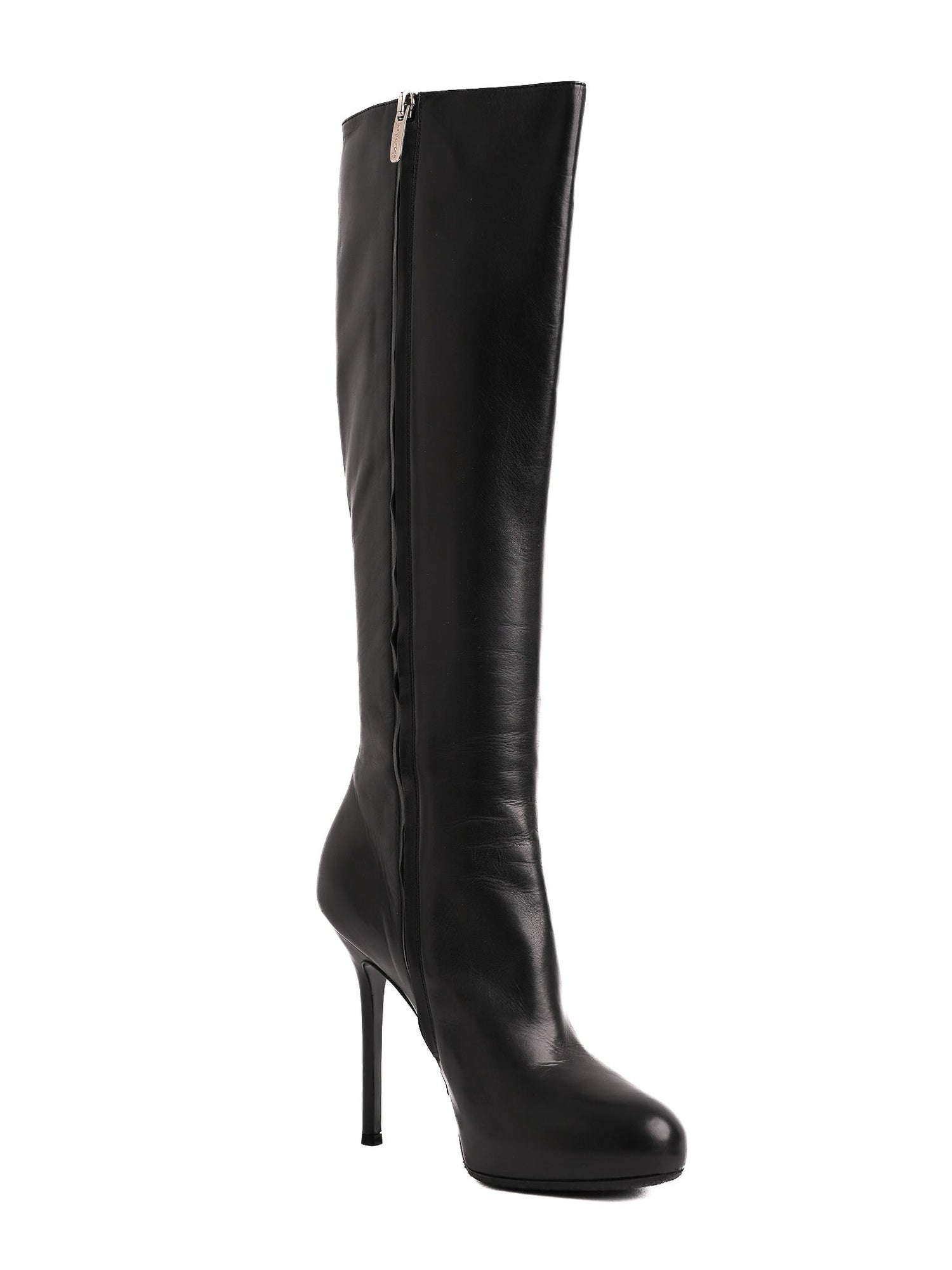 Excellent Sergio Rossi Black Leather Knee-High Stiletto Boots Size 36