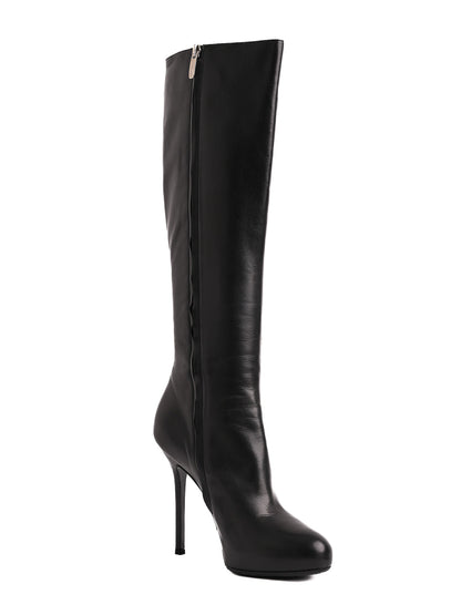 Excellent Sergio Rossi Black Leather Knee-High Stiletto Boots Size 36