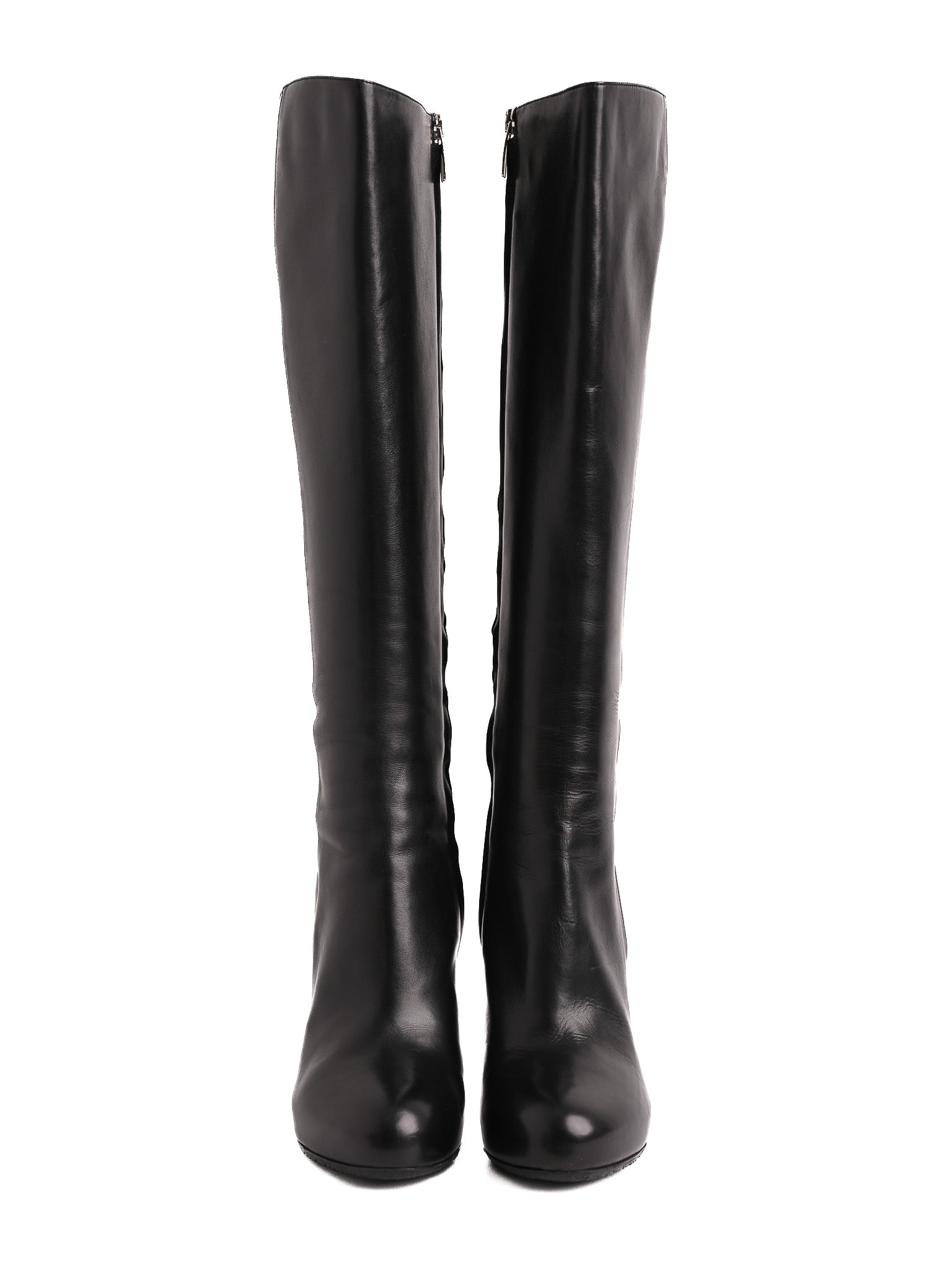 Excellent Sergio Rossi Black Leather Knee-High Stiletto Boots Size 36