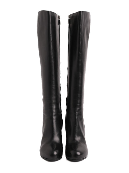 Excellent Sergio Rossi Black Leather Knee-High Stiletto Boots Size 36