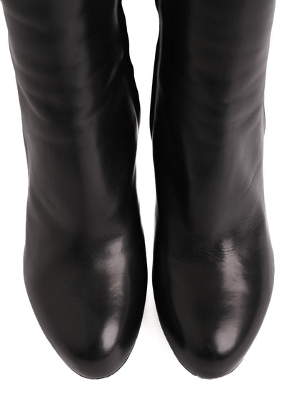 Excellent Sergio Rossi Black Leather Knee-High Stiletto Boots Size 36