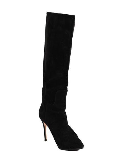 Excellent Casadei Black Leather High-Heeled Boots Size 36