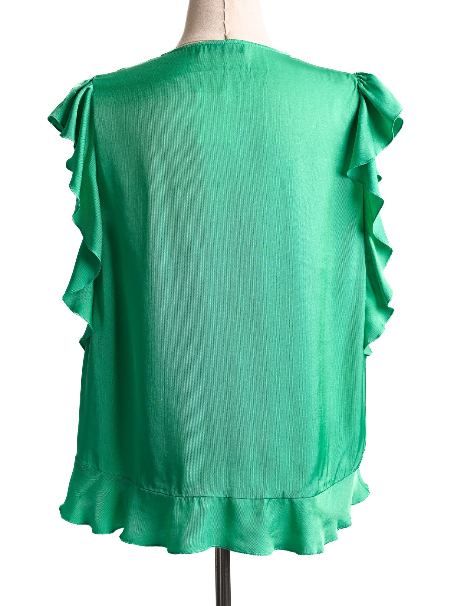 Excellent Sandro Green Blouse V-Neck Ruffled Sleeves Size L Women