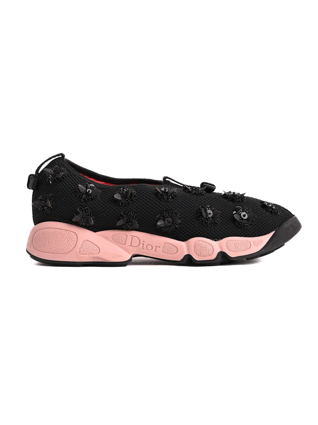 Excellent Dior Black Leather Sneakers Size 35 with Floral Accents