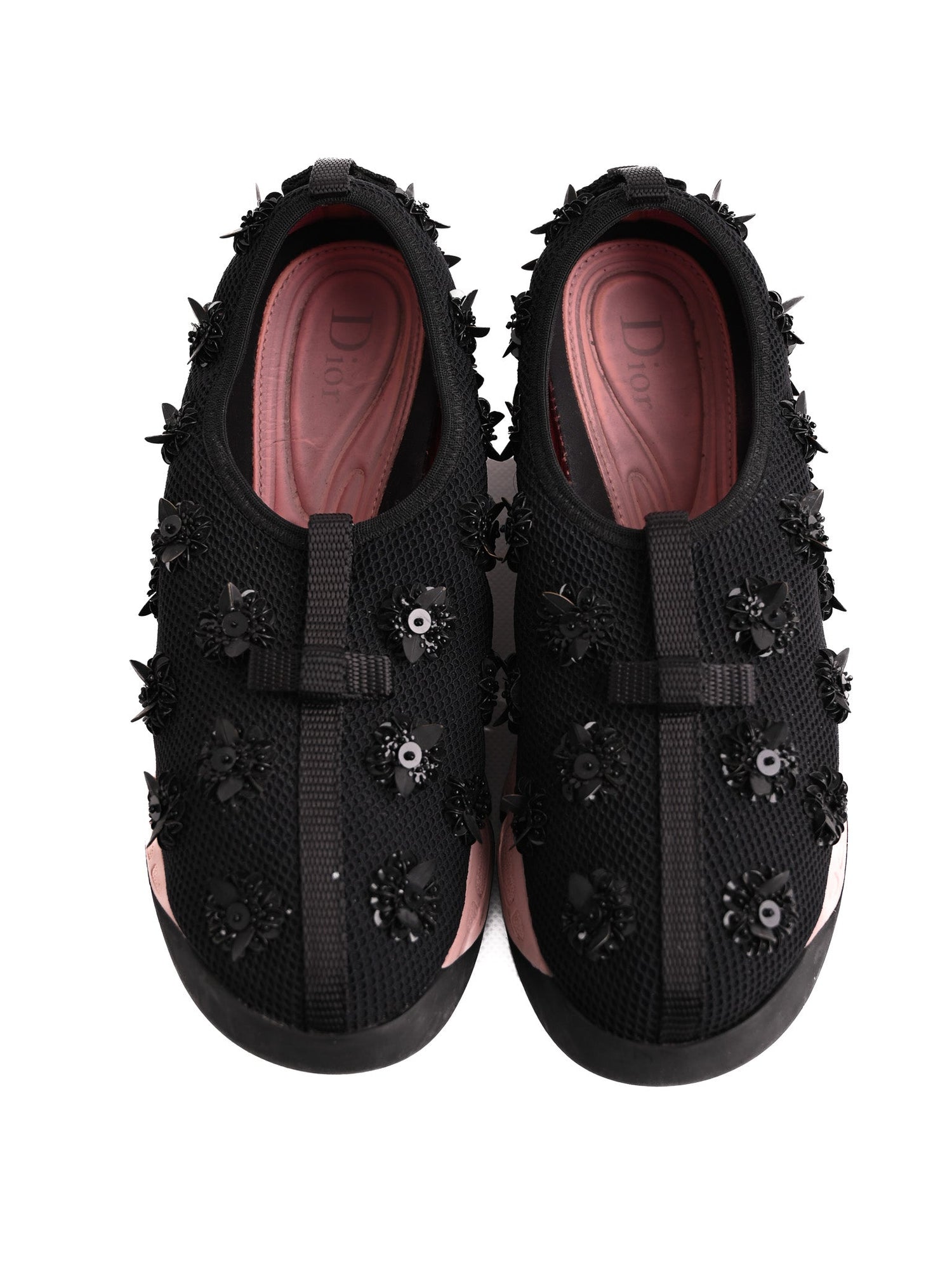 Excellent Dior Black Leather Sneakers Size 35 with Floral Accents