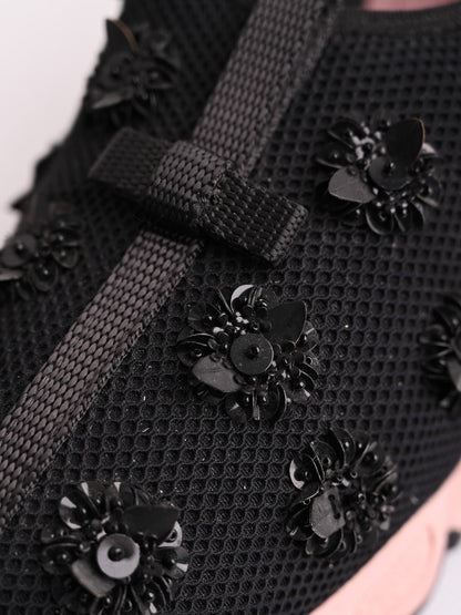 Excellent Dior Black Leather Sneakers Size 35 with Floral Accents