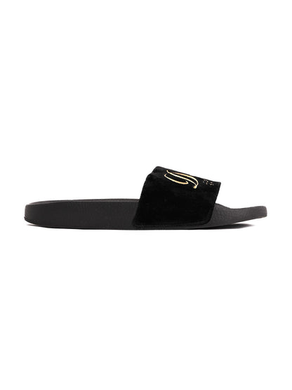 Perfect Dolce Gabbana Black Slides Size 39 with Gold D.G Logo