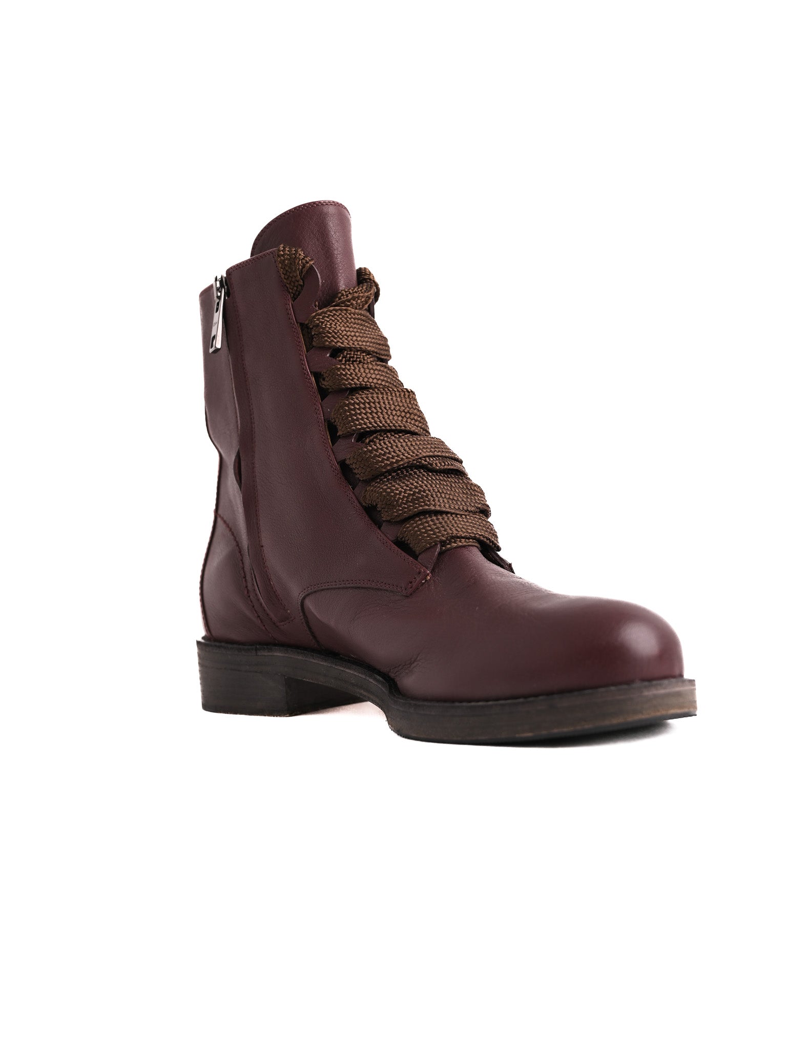 Chloe Red Leather Lace-Up Boots Size 40 with Side Zipper