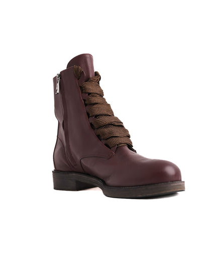 Chloe Red Leather Lace-Up Boots Size 40 with Side Zipper