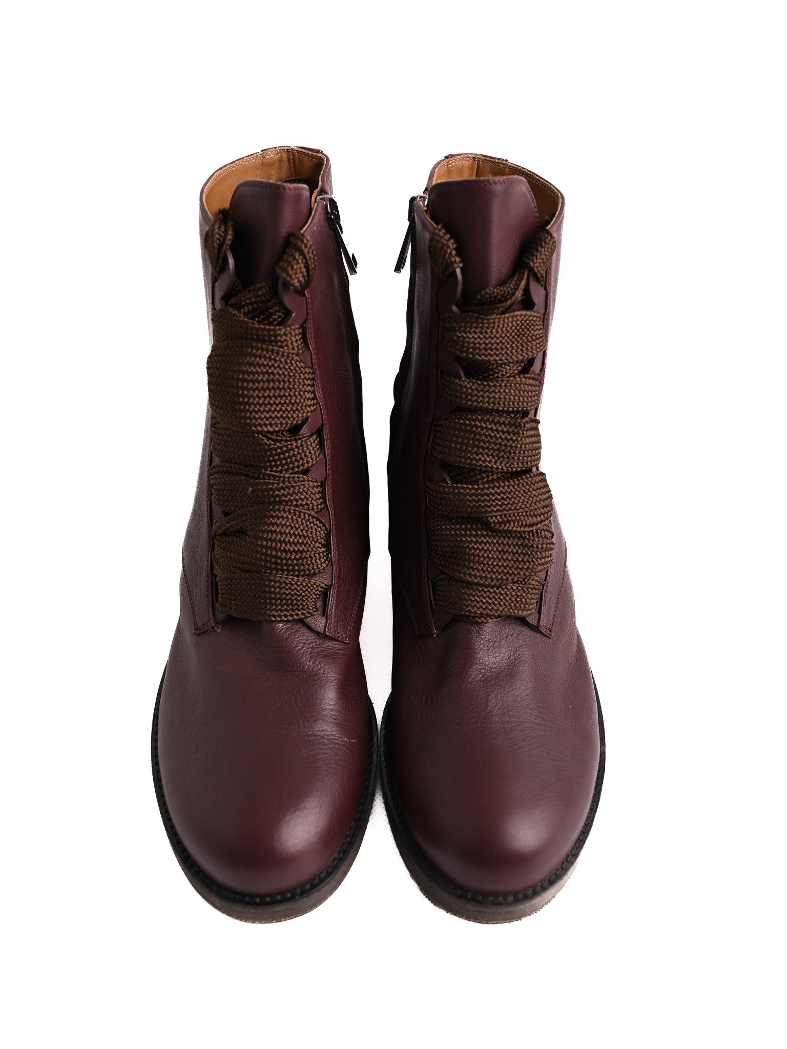 Chloe Red Leather Lace-Up Boots Size 40 with Side Zipper