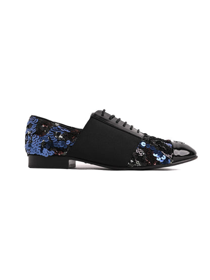 Chanel Formal Shoes Black Leather 38.5 with Sequins