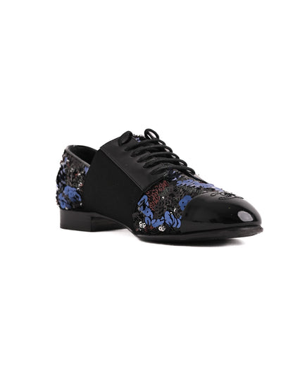 Chanel Formal Shoes Black Leather 38.5 with Sequins