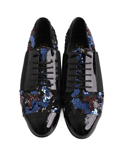 Chanel Formal Shoes Black Leather 38.5 with Sequins