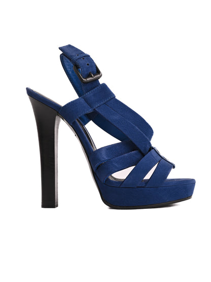 NEW Bottega Veneta Blue Leather High-Heeled Sandals Size 37
