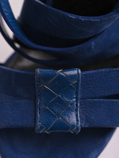 NEW Bottega Veneta Blue Leather High-Heeled Sandals Size 37