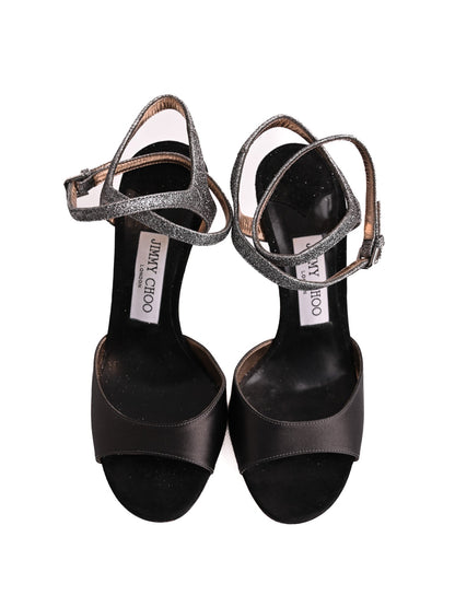 Perfect Jimmy Choo Black Leather High-Heeled Sandals Size 37