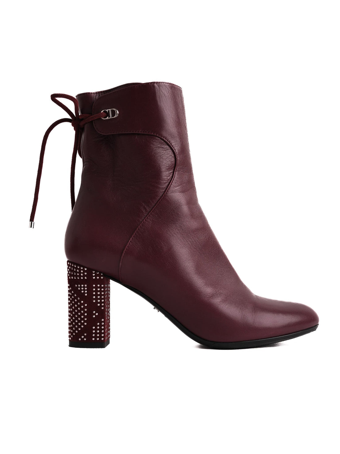 Perfect Dior Burgundy Leather Ankle Boot Size 36.5 with Studded Heel
