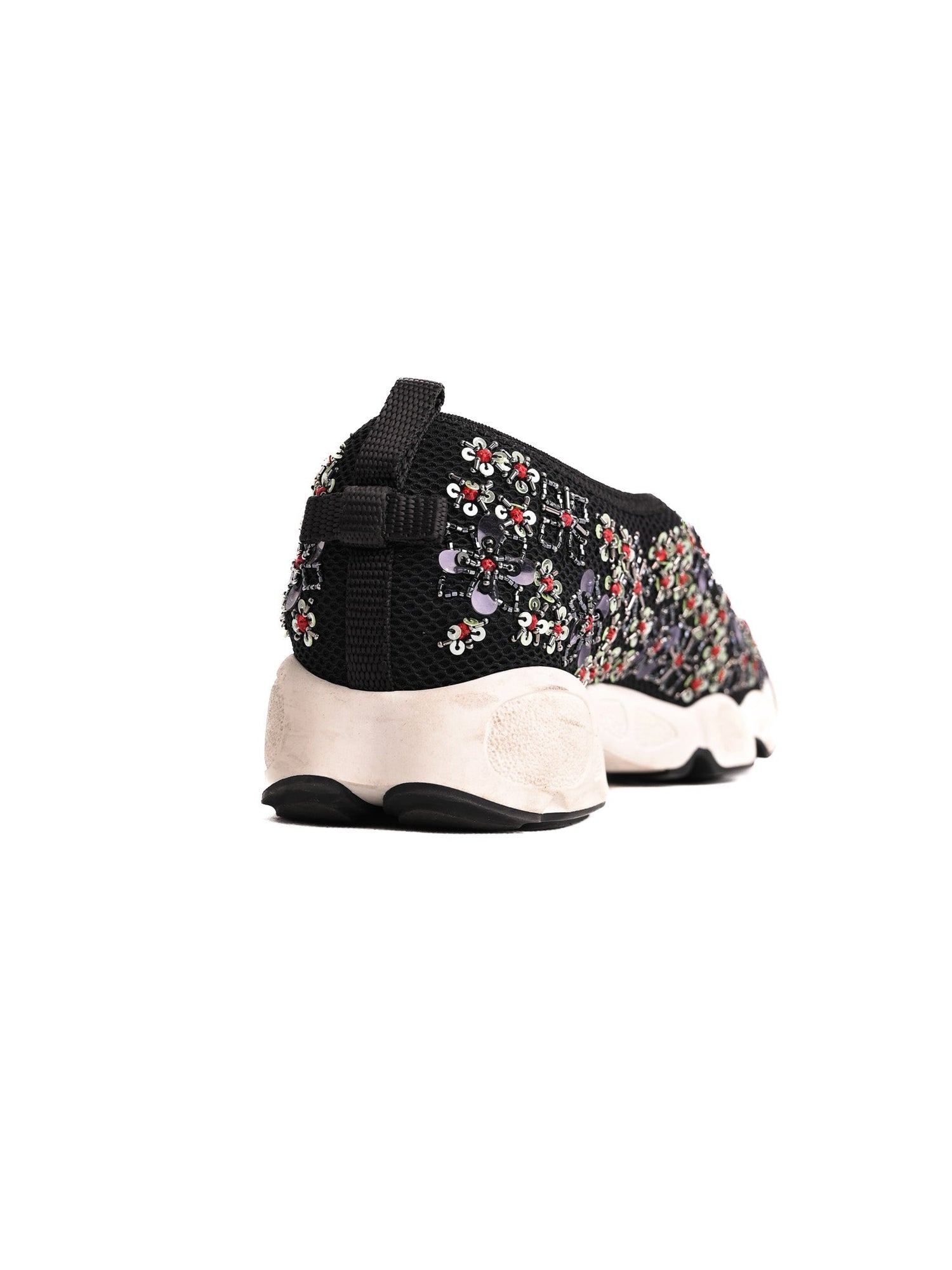 Excellent Dior Black Leather Floral Embroidery Sneakers Size 34