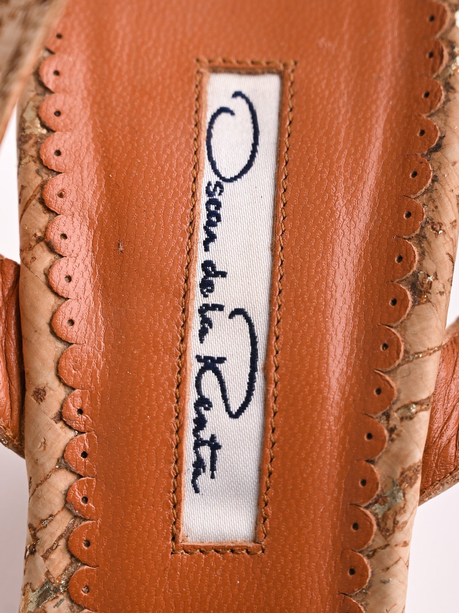 Excellent Oscar de la Renta Orange Leather Wedge Sandals Size 37