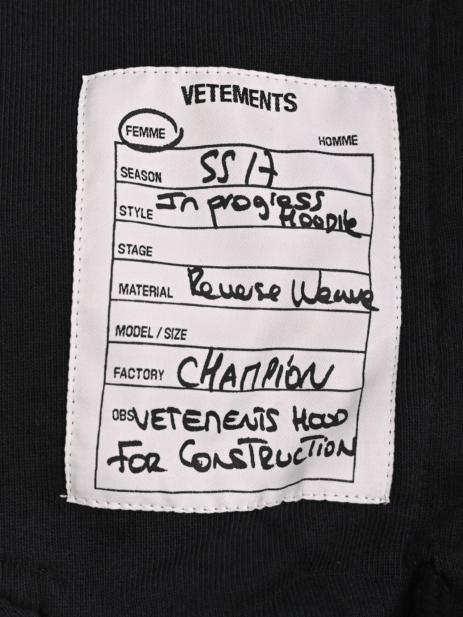 NEW Vetements Black Hoodie XXS Polyester Large Logo