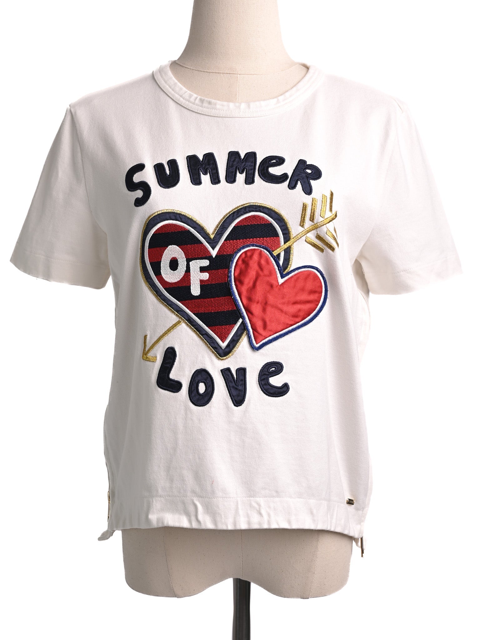 Excellent Tommy Hilfiger White Cotton T-Shirt XS Summer of Love Design