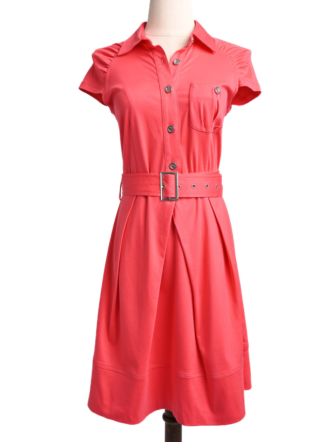 Excellent Pinko Red Cotton Dress L Size with Belt &amp; Pleats