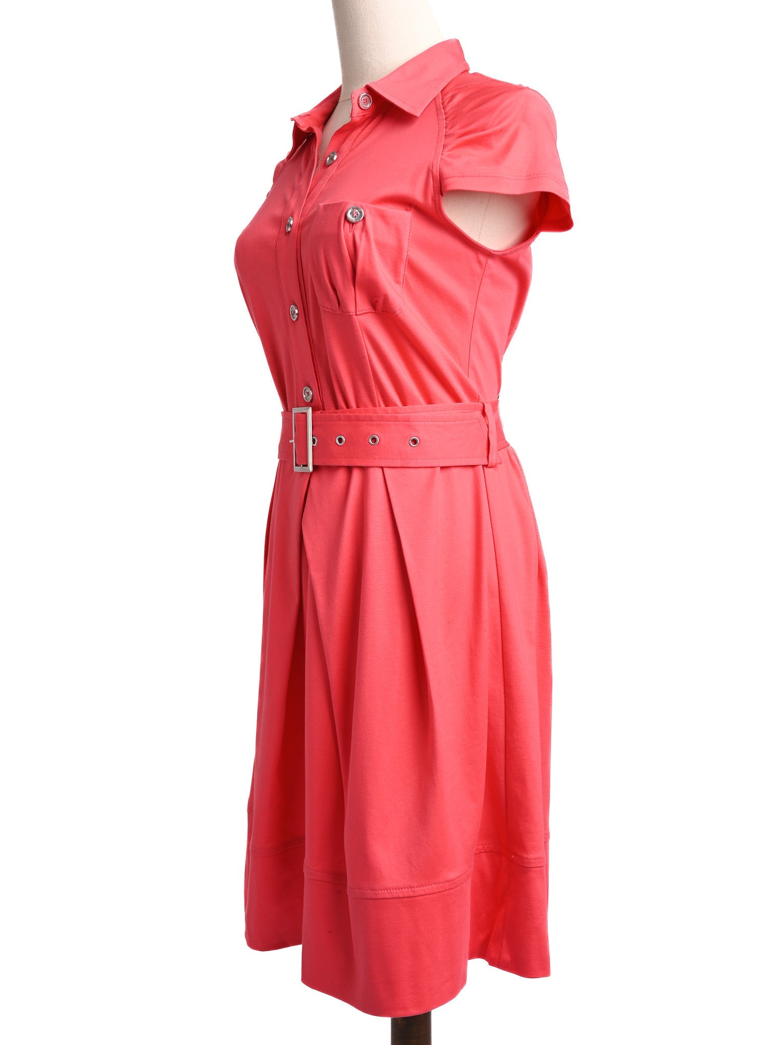 Excellent Pinko Red Cotton Dress L Size with Belt &amp; Pleats