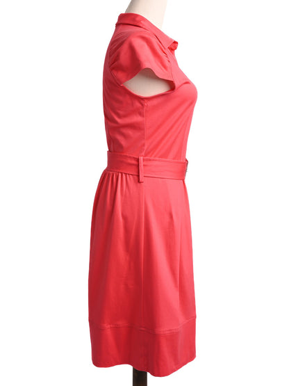 Excellent Pinko Red Cotton Dress L Size with Belt &amp; Pleats