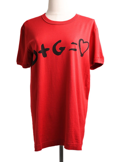 NEW Dolce Gabbana Red Cotton T-Shirt Size S with Heart Design