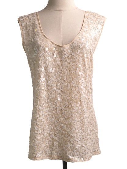 Excellent J. Crew White Sequined Sleeveless Top Size M