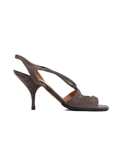 Excellent Alaia Gray Leather High-Heeled Open-Toe Shoes Size 38