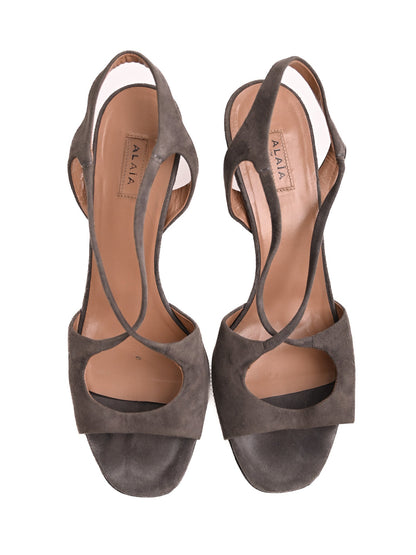 Excellent Alaia Gray Leather High-Heeled Open-Toe Shoes Size 38