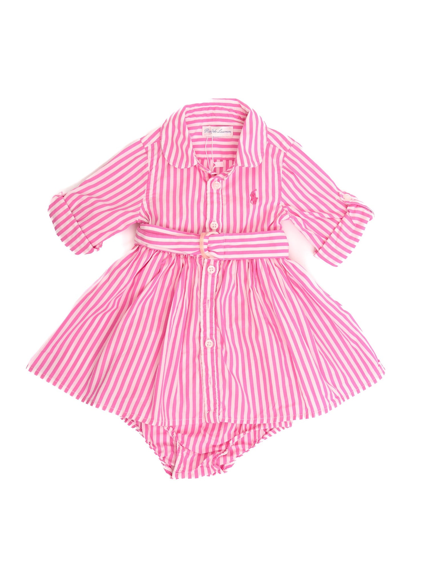 NEW Ralph Lauren Pink Striped Dress &amp; Bloomers Set Size 2
