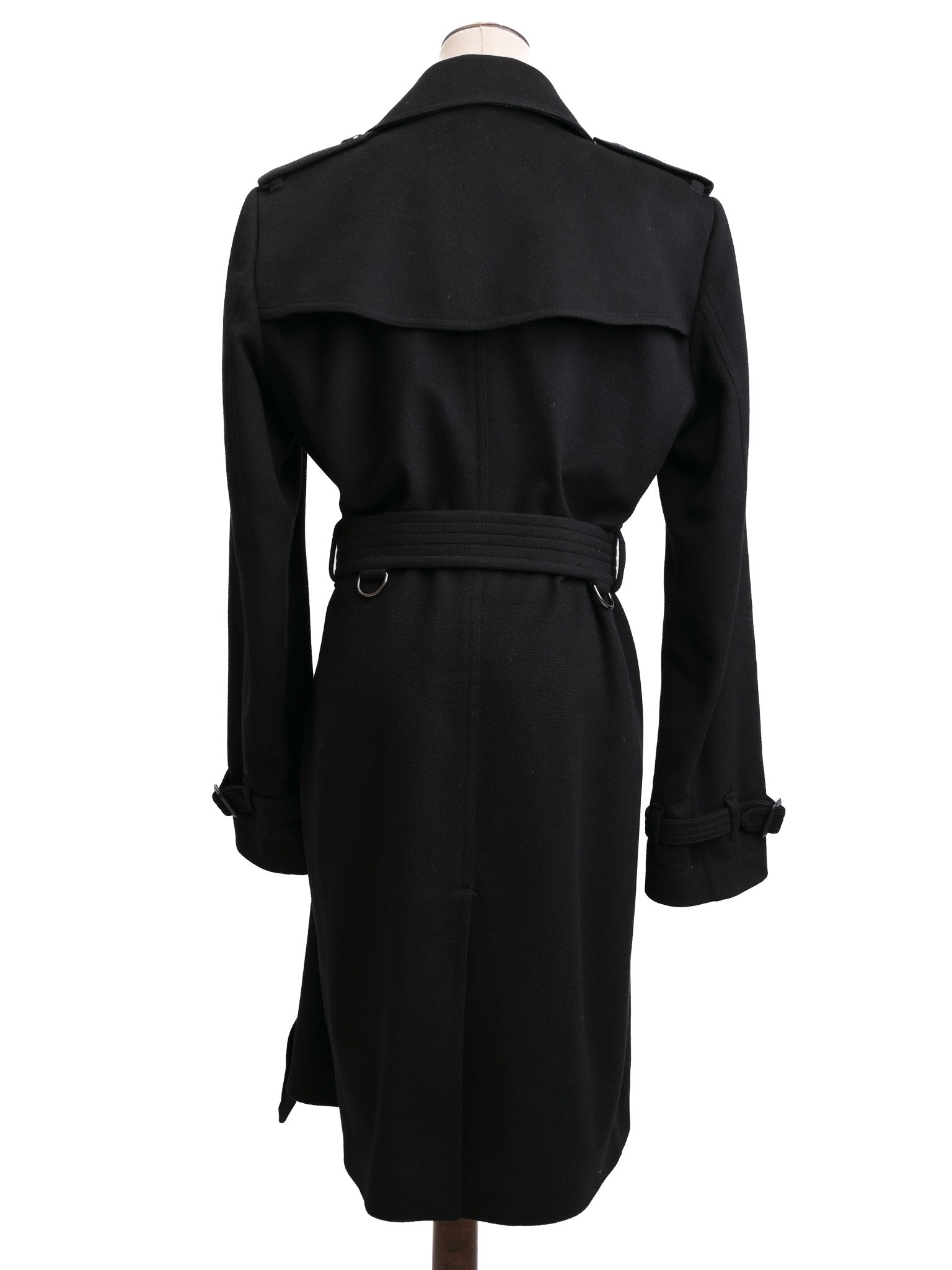 Excellent Burberry Black Wool Trench Coat Size L Double-Breasted
