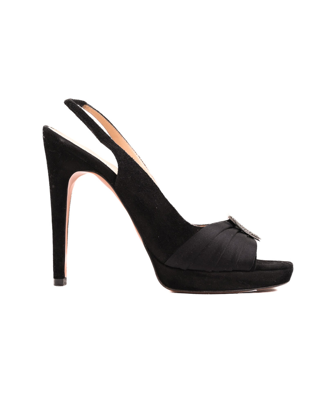 Excellent Casadei Black Leather Slingback Peep-Toe Shoes Size 38.5