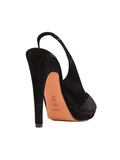 Excellent Casadei Black Leather Slingback Peep-Toe Shoes Size 38.5