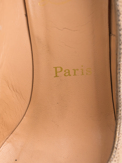 Excellent Christian Louboutin White Sequined High-Heeled Shoes Size 38