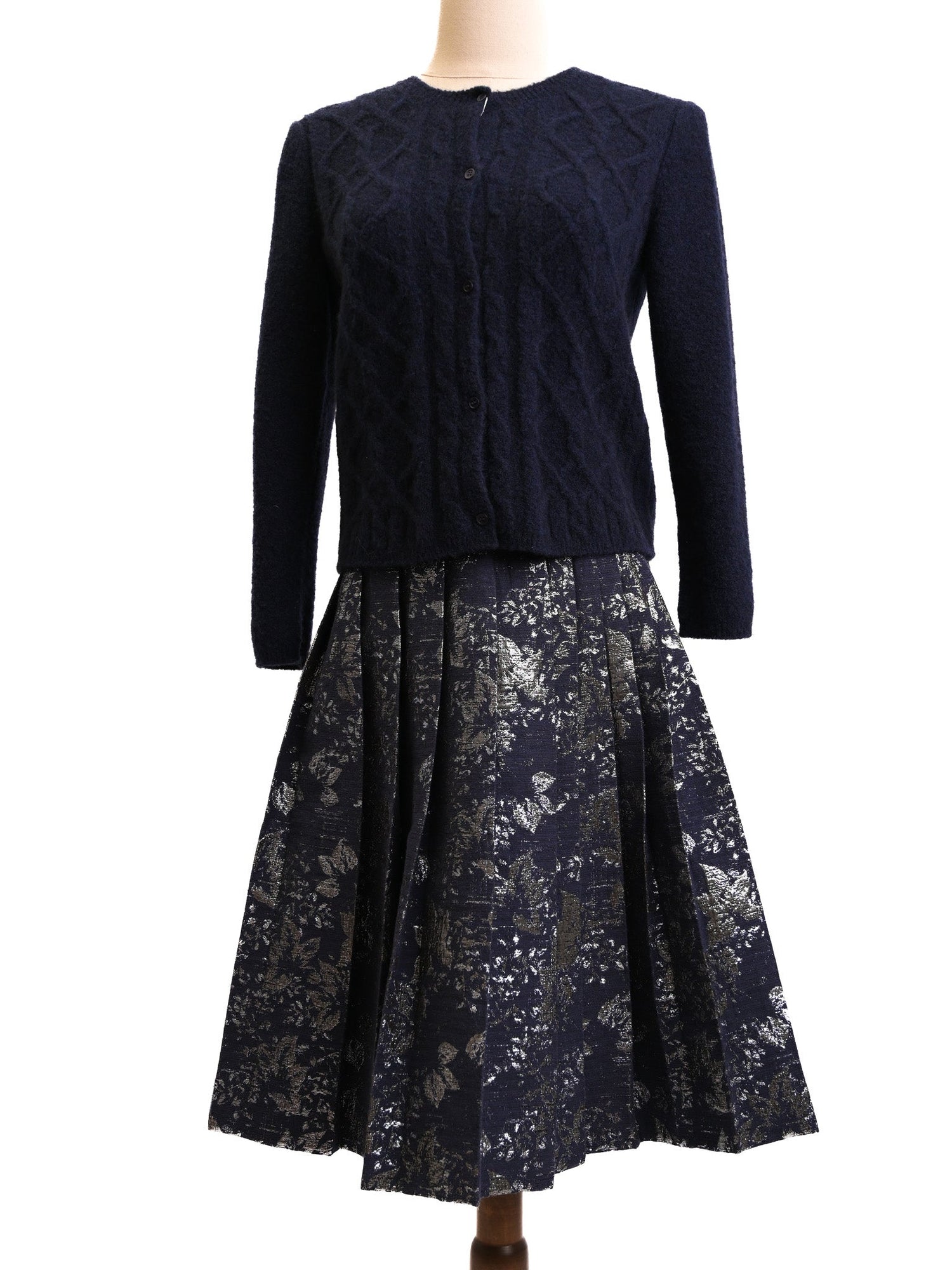 Max Mara Excellent Condition Navy Wool Cardigan Pleated Skirt M