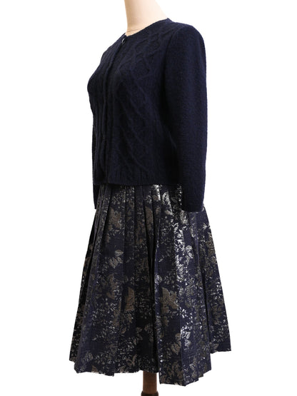 Max Mara Excellent Condition Navy Wool Cardigan Pleated Skirt M