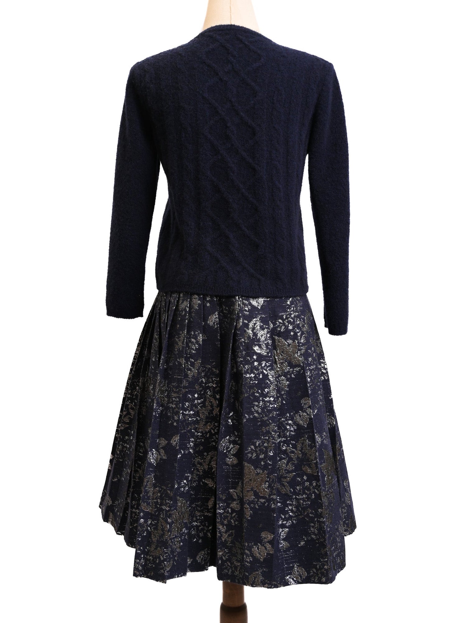 Max Mara Excellent Condition Navy Wool Cardigan Pleated Skirt M