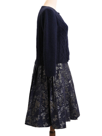 Max Mara Excellent Condition Navy Wool Cardigan Pleated Skirt M