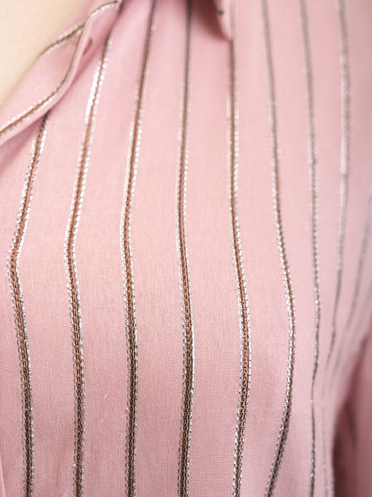 Excellent Pennyblack Pink Cotton Blouse Size M with Stripes